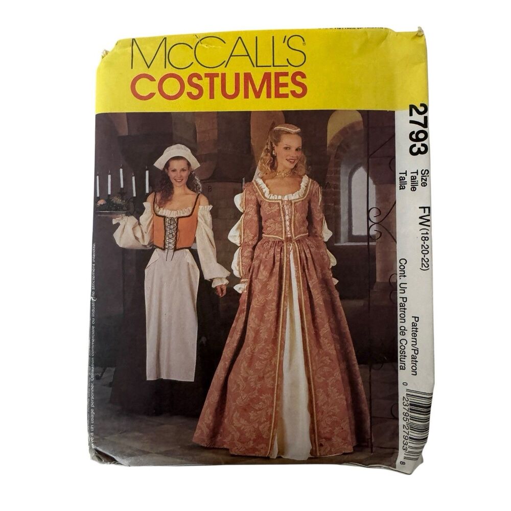 McCall's Costumes 2793 Size FW 18 20 22 Elizabethan Dress Gown Faire Renaissance